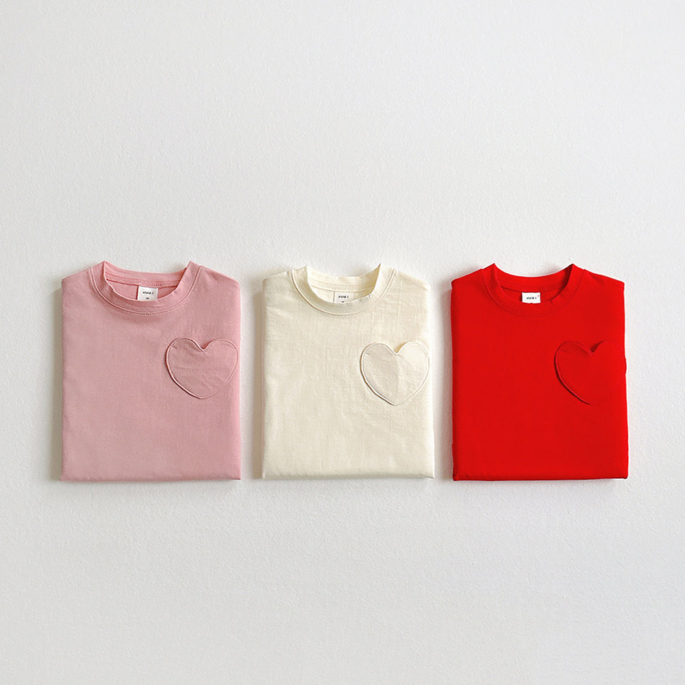Heart Pocket Short Sleeve Tee Korean toddler t-shirt in cream made in Korea