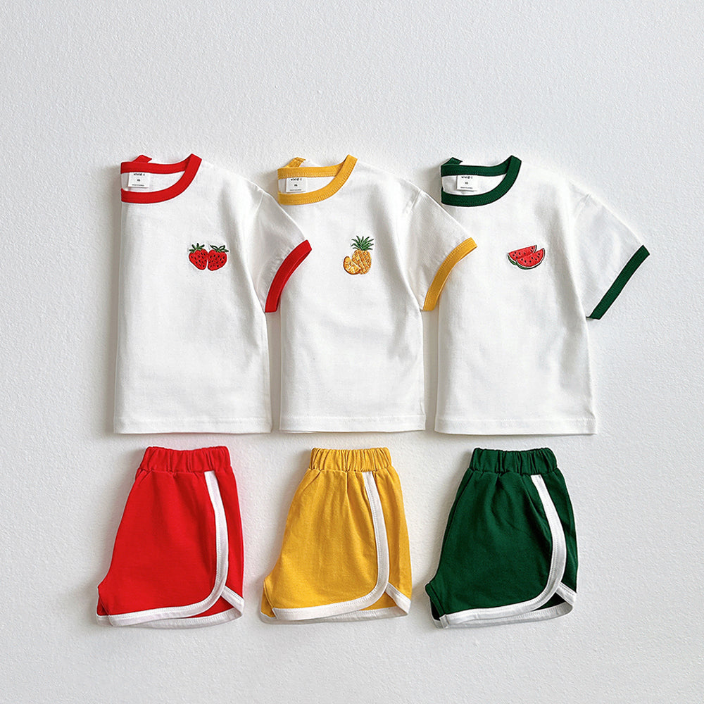 Fruit Embroidered Binding Top & Bottom Set Korean toddler set in watermelon made in Korea