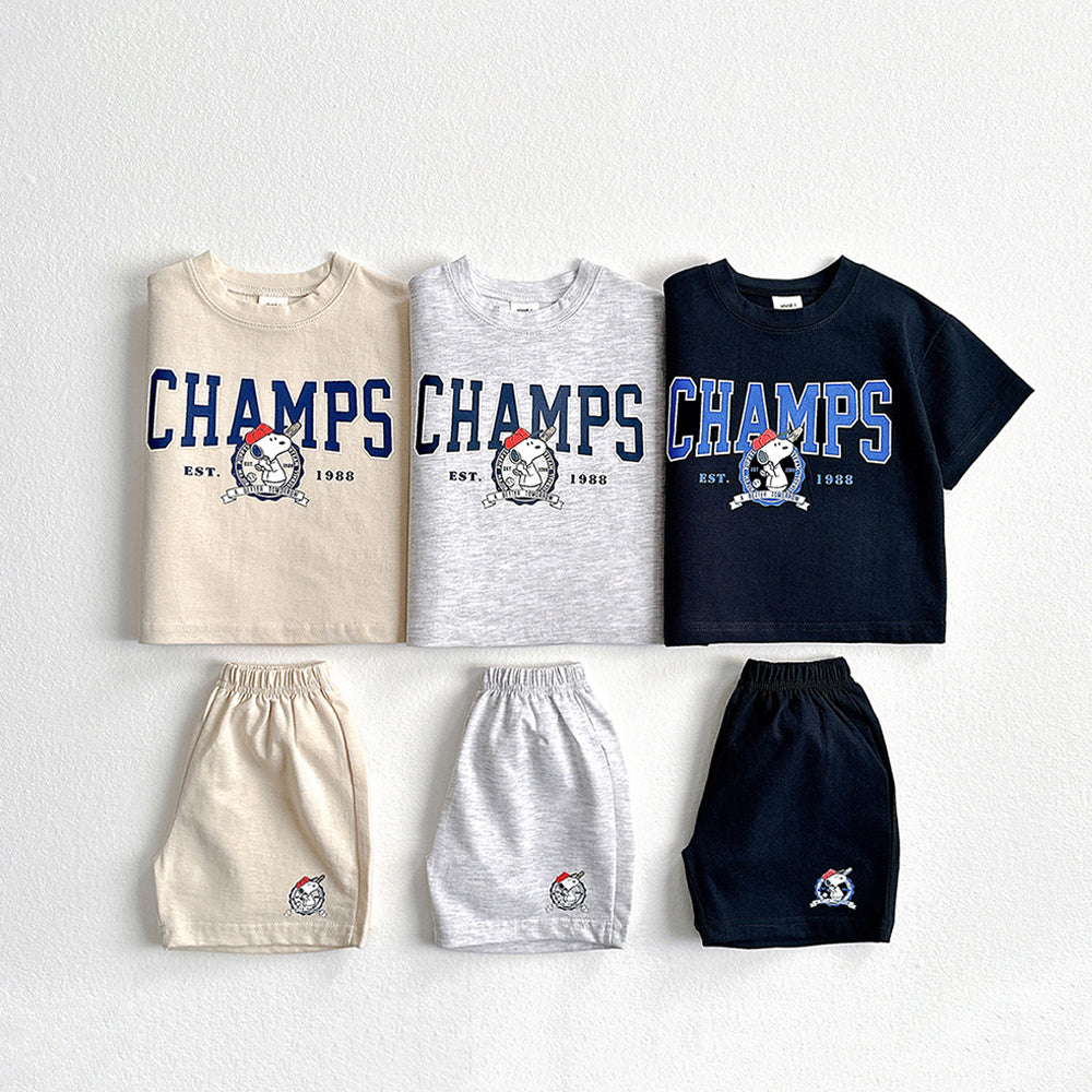 Baseball Champs Top & Bottom Set Korean toddler set in navy made in Korea