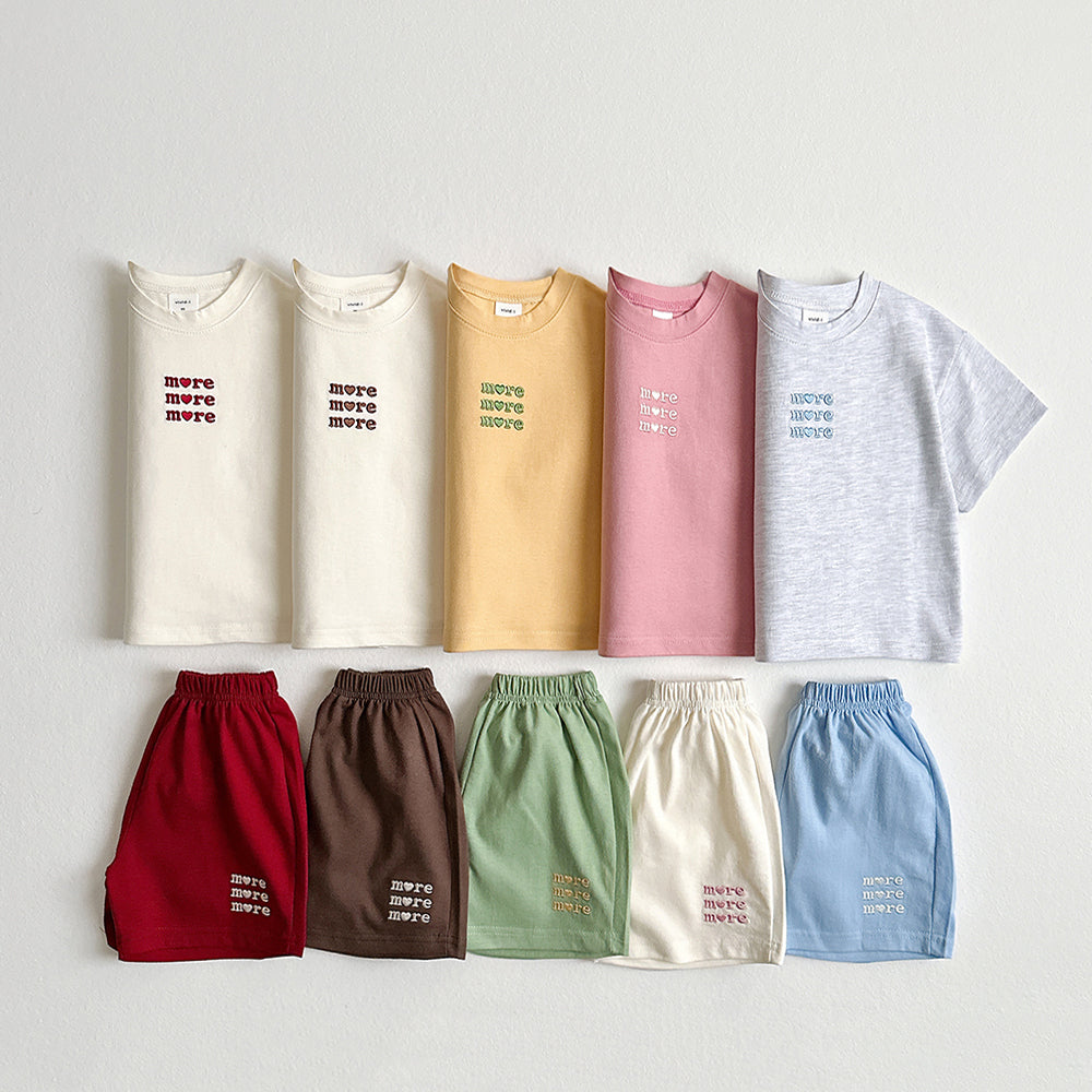 More Embroidered Color-Block Top & Bottom Set Korean toddler set in light heather made in Korea