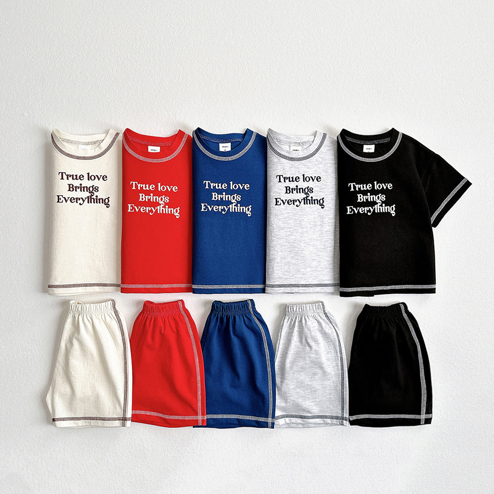 Summer Stitch Top & Bottom Set Korean toddler set in light heather made in Korea