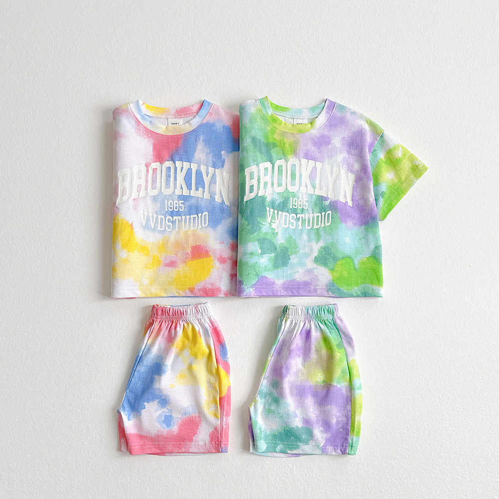 Tie-Dye Print Top & Bottom Set Korean toddler set in pink-sky blue made in Korea