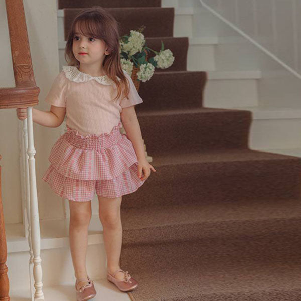 Check Tiered Pants Korean toddler pants in pink made in Korea