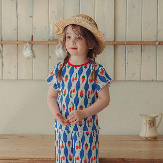 Strawberry Pleated Tee Korean toddler t-shirt in pink made in Korea
