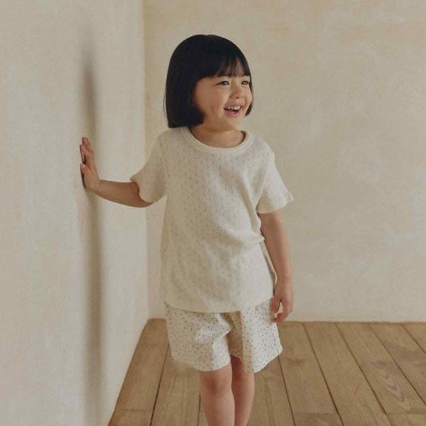 Vanilla Eyelet Short Sleeve Tee Korean toddler t-shirt in ivory made in Korea