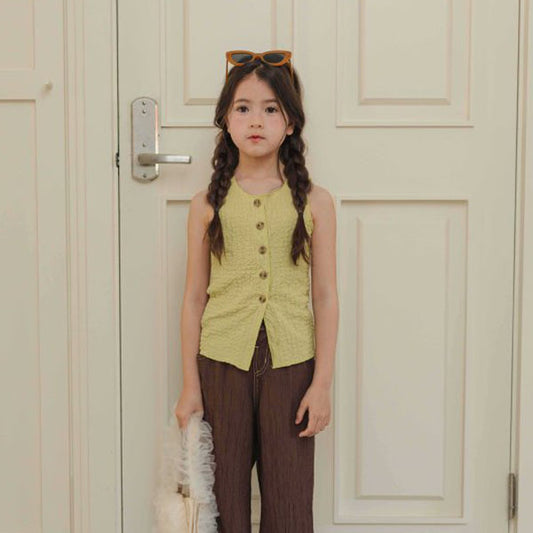 Wrinkle Button Tank Top Korean toddler tank top in white made in Korea