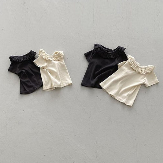 Bebe Ribbed Ruffle Tee Korean infant t-shirt in cream made in Korea
