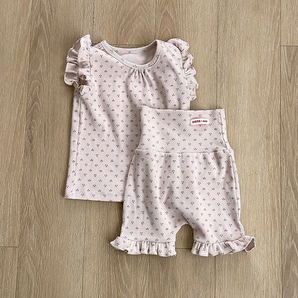 Ruffle Tulip Loungewear Korean infant loungewear in pink made in Korea