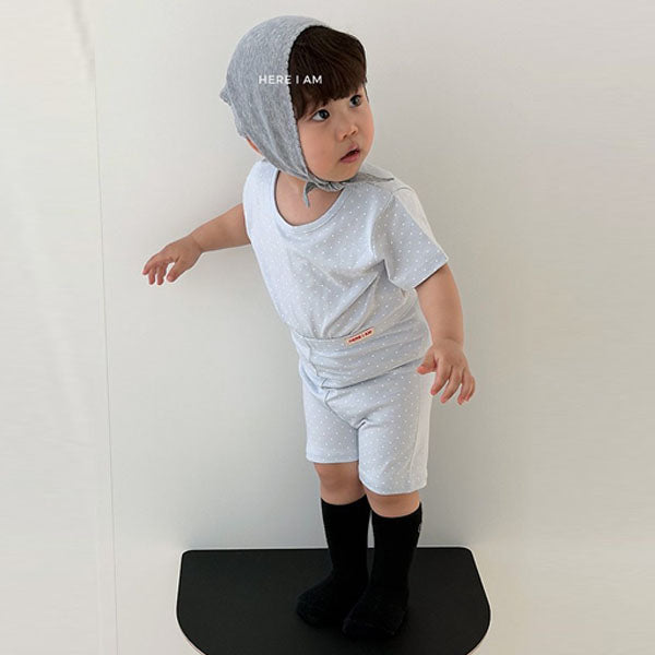 Polka Dot Modal Loungewear Korean infant loungewear in sky made in Korea