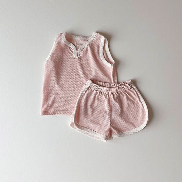 Cotton Mesh Loungewear Korean infant loungewear in blue made in Korea