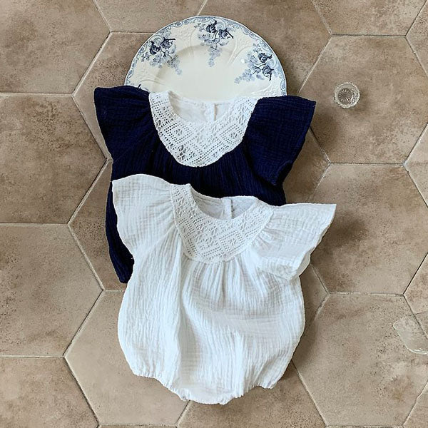 Pauline Bodysuit Korean infant bodysuit in white made in Korea