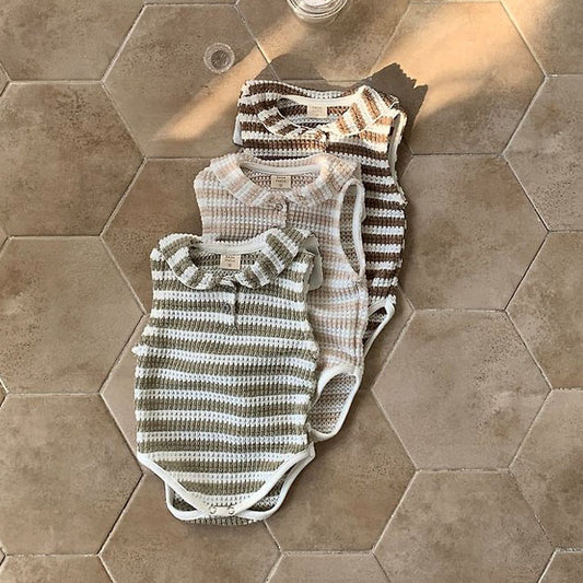 Plush Stripe Bodysuit Korean infant bodysuit in beige made in Korea