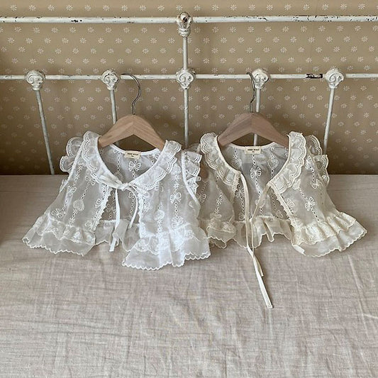 Heart Ribbon Vest Korean infant jacket in white made in Korea
