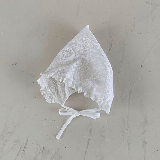 Mimi Lace Bonnet Korean infant accessory in white made in Korea