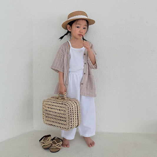 Sheer Knit Cardigan Korean toddler sweater in ivory made in Korea
