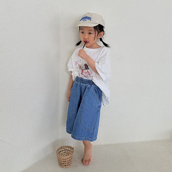 Two-Panel Bermuda Pants Korean toddler pants in light denim made in Korea