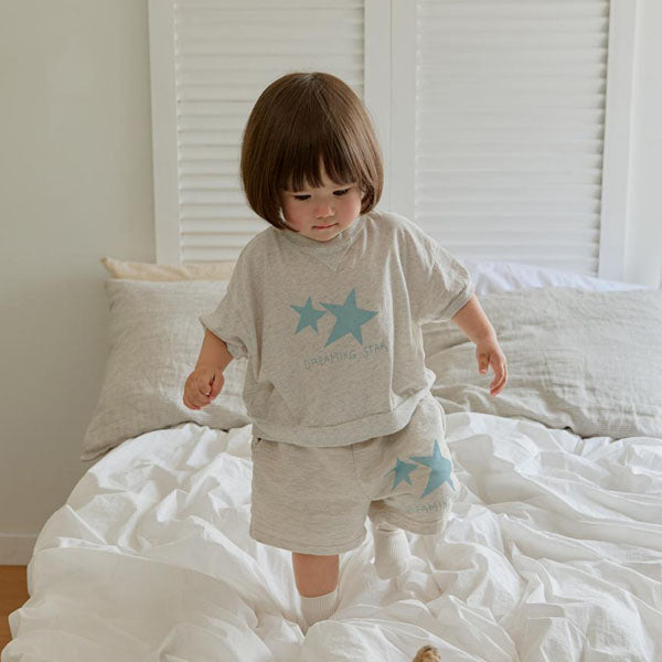 Star Ribbed Tee Korean toddler t-shirt in light melange made in Korea