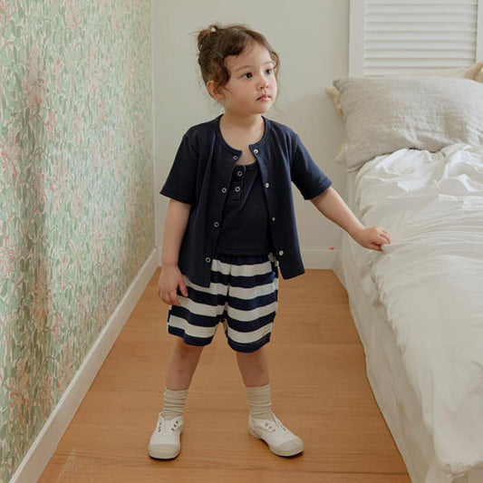 Waffle Topstitched Pants Korean toddler pants in navy made in Korea