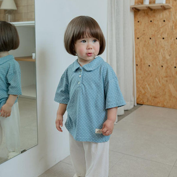 Polka Dot Collar Short Sleeve Tee Korean toddler t-shirt in oatmeal made in Korea