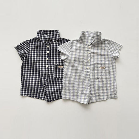Bebe Check Bodysuit Korean infant bodysuit in navy made in Korea