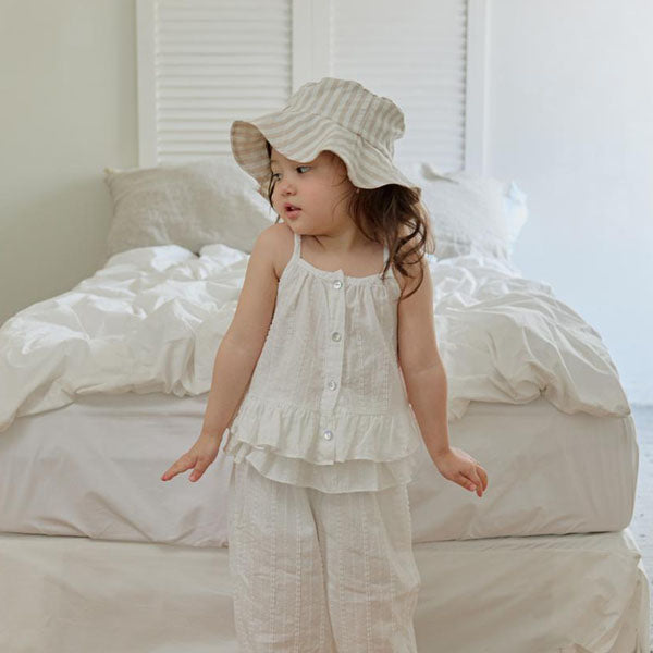 Stripe Bucket Hat Korean infant accessory in beige made in Korea