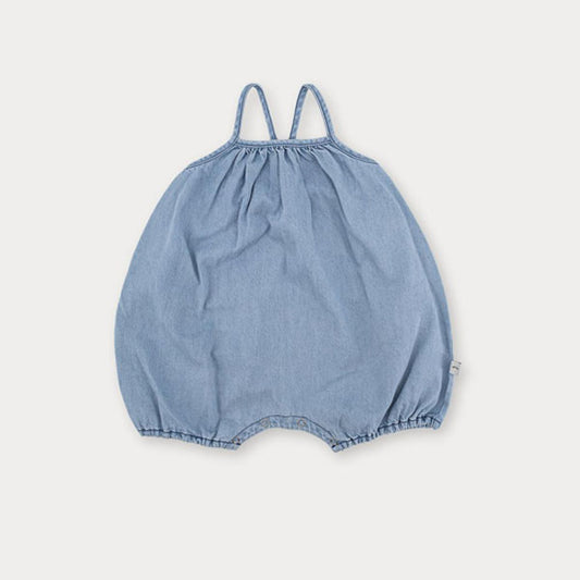 Bebe Denim Balloon Romper Korean infant romper in light denim made in Korea