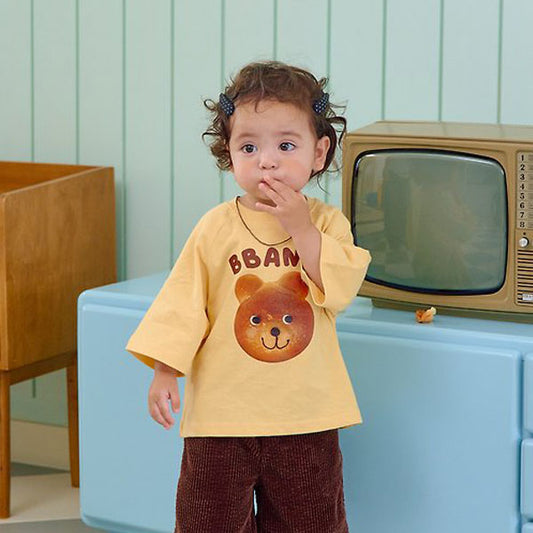 Bread Raglan T-Shirt - Kids Korean infant t-shirt in cream made in Korea
