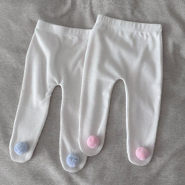 Pom Pom Pom Footed Leggings Korean infant pants in sky blue made in Korea