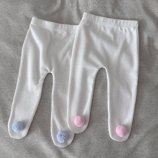 Pom Pom Pom Footed Leggings Korean infant pants in sky blue made in Korea