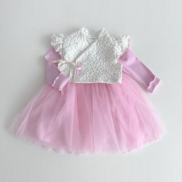 Clover Girl Hanbok Ruffle Vest & Dress Set Korean toddler dress in solid color made in Korea