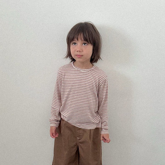 Stripe Latte Tee Korean toddler t-shirt in cream made in Korea