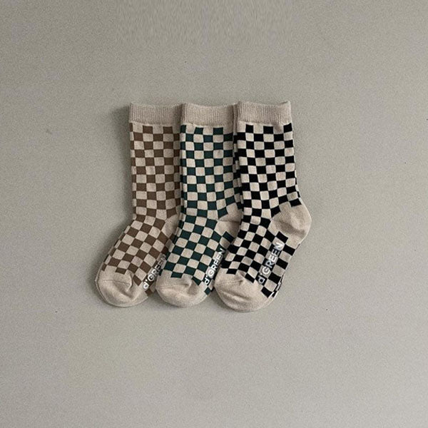 Checkerboard Socks Korean toddler accessory in set made in Korea