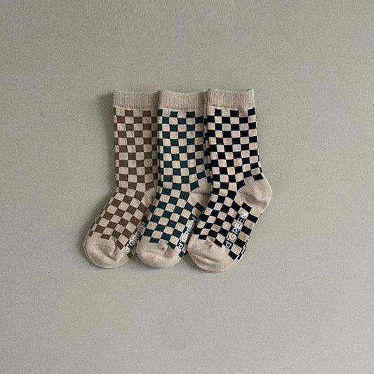 Checkerboard Socks Korean toddler accessory in set made in Korea