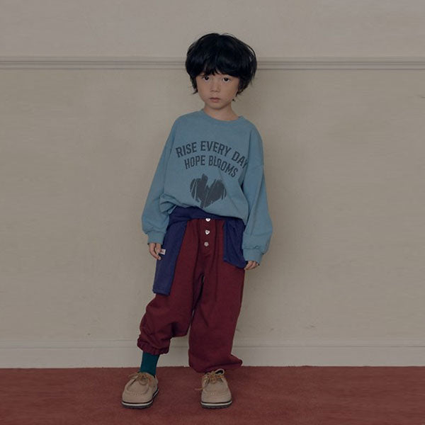Button Joggers Korean toddler pants in blue made in Korea