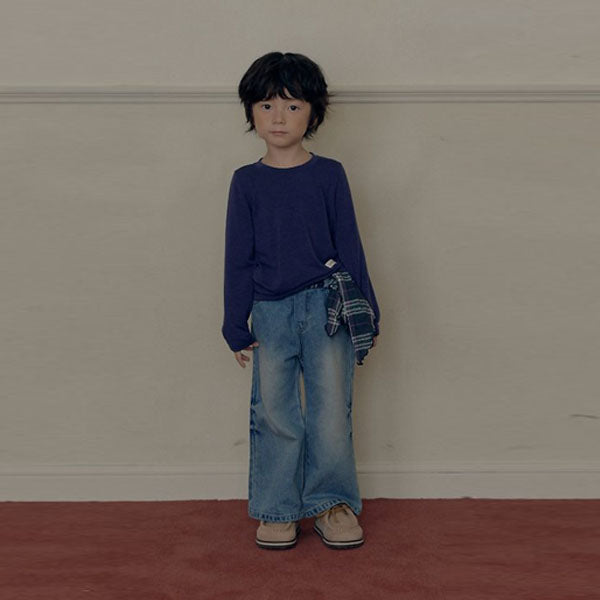 Domingo Denim Korean toddler pants in medium blue made in Korea