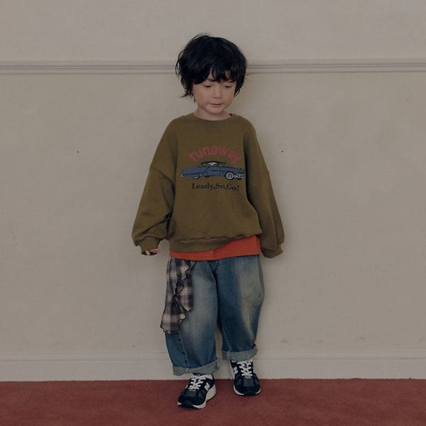 Curve Denim Korean toddler pants in medium blue made in Korea