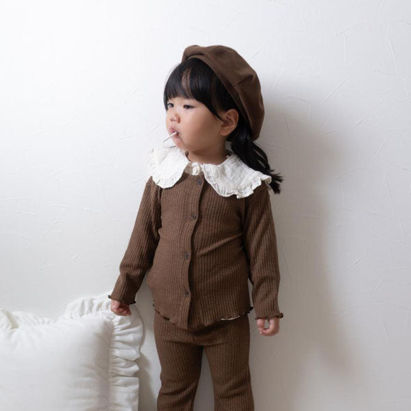 Liz Ribbed Cardigan Korean infant sweater in beige made in Korea