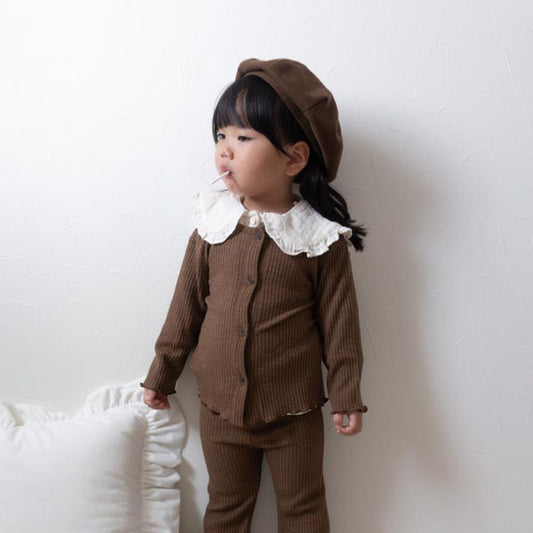 Liz Ribbed Cardigan Korean infant sweater in beige made in Korea