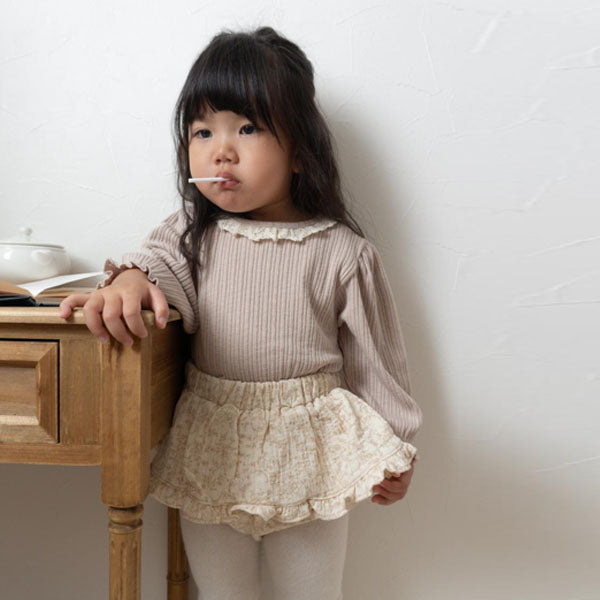 Puff Torchon Lace Collar Tee Korean infant t-shirt in ivory made in Korea