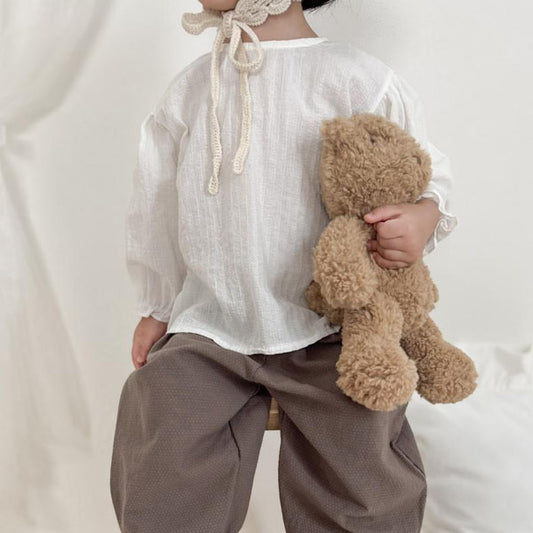 Round Neck Blouse Korean infant blouse in ivory made in Korea