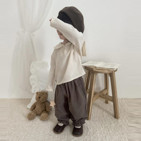 Momo Ruffle Pants Korean infant pants in brown made in Korea