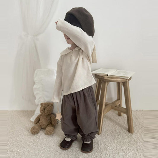 Momo Ruffle Pants Korean infant pants in brown made in Korea