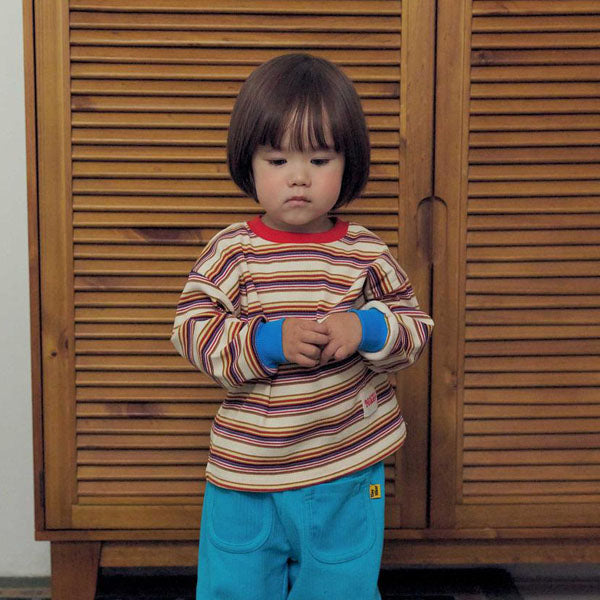 Candy Stripe Tee Korean toddler t-shirt in black(sleeve light green) made in Korea
