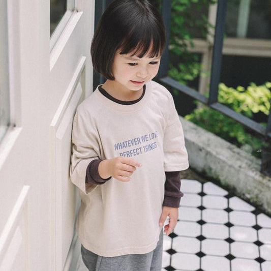 Lettering Short Sleeve Tee Korean infant t-shirt in gray made in Korea
