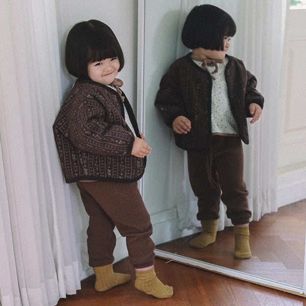 Ribbed Slim Pants Korean infant pants in brown made in Korea