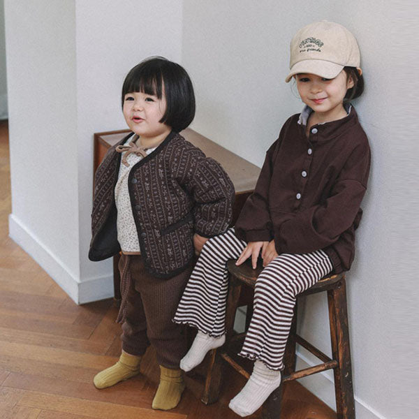 Ruffle Bootcut Pants Korean infant pants in charcoal stripe made in Korea