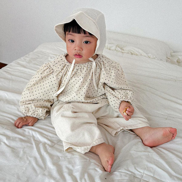 Polka Dot Shirred Blouse Korean infant blouse in cream made in Korea