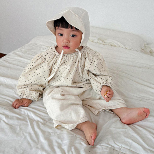 Polka Dot Shirred Blouse Korean infant blouse in cream made in Korea