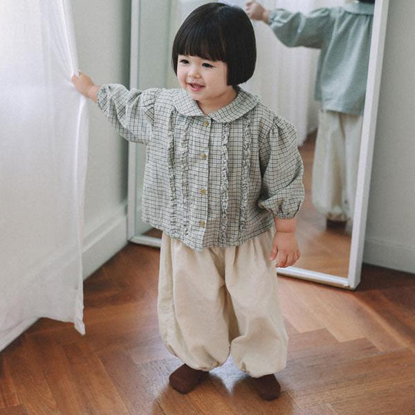 Round Pleated Pants Korean infant pants in cream made in Korea