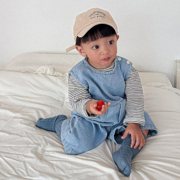 Slit Overalls Korean infant overall in light denim made in Korea